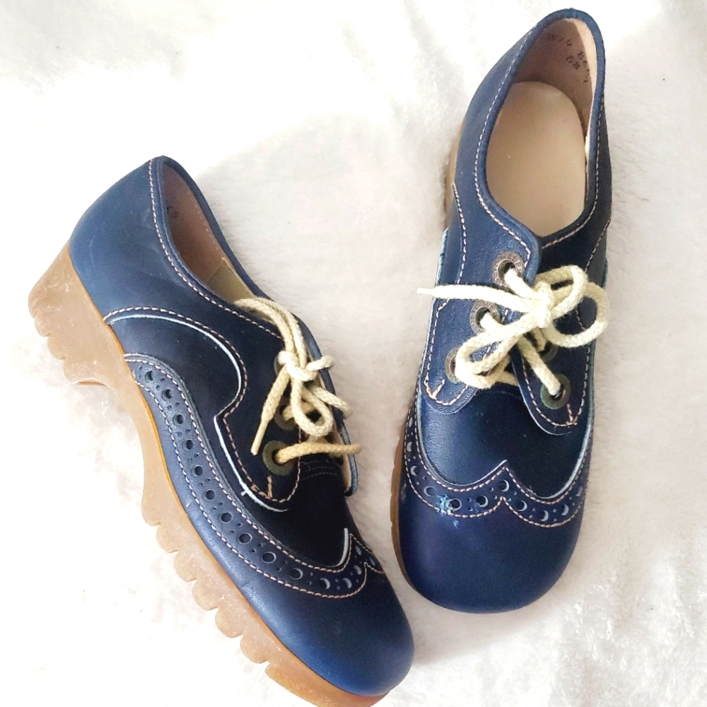 Vintage 60's  70's Weber Oxford girls kids shoes navy sz 2 youth leather AMAZING